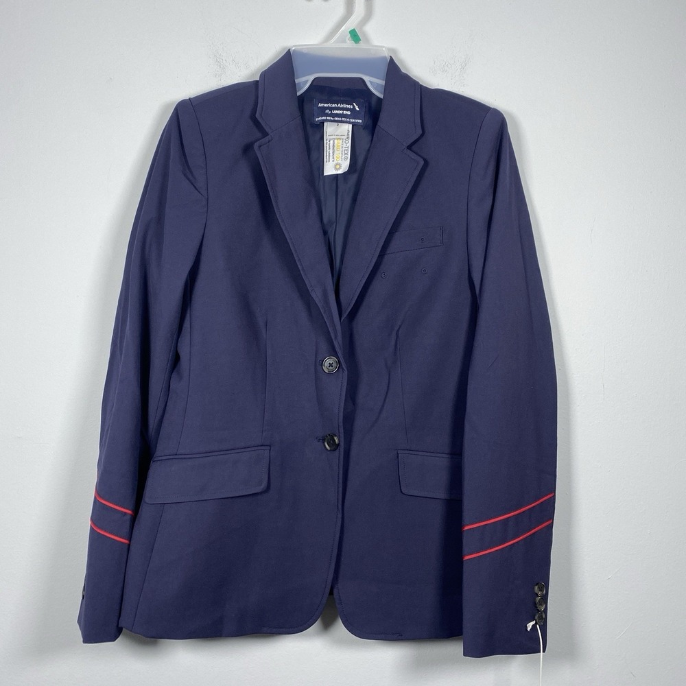 Lands End American Airlines Navy Blue Blazer Red Stripes Women's 2 Long Sleeve